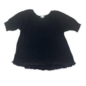 Umgee Size M Black Oversized Linen Blend Raw Seam Blouse Top